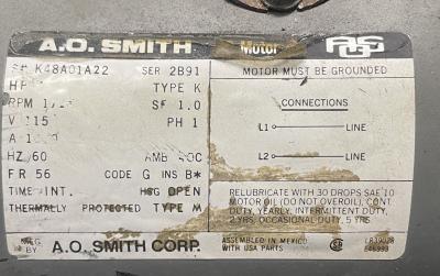 A.O. Smith Ac Motor Data Sticker