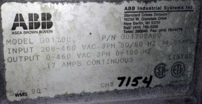 ABB G017.00 Parajust AC Drive label