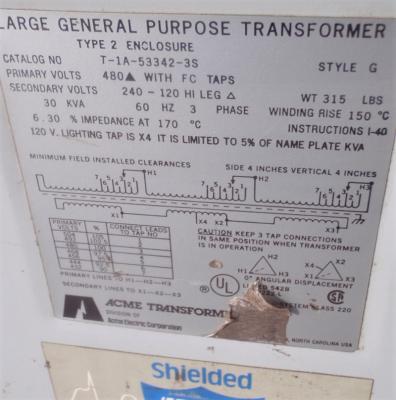 ACME Large General Purpose Transformer Data Plate