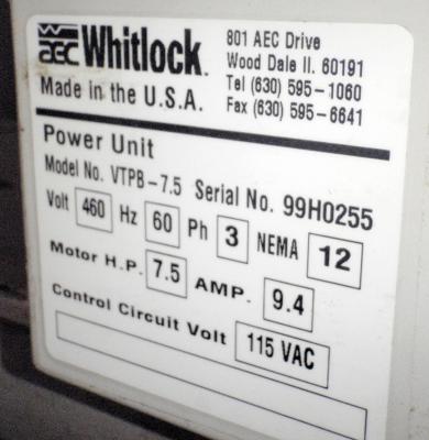 AEC Whitlock VTPB-7.5 Vacuum Pump tag