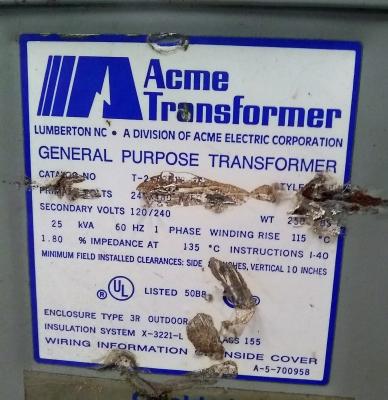 Acme Electric Corporation 25 KVA Transformer