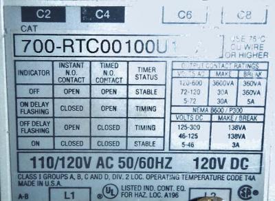 Allen Bradley Solid State Timer 700-RTC00100U1-A