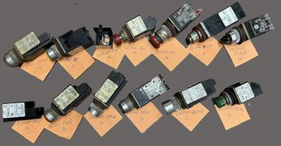 Allen Bradley various 800MR contact blocks, some with switches or buttons Allen Bradley various 800MR contact blocks, some with switches or buttons