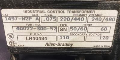 Allen-Bradley 1497-N2P Series A 0.075 kVA Industrial Control Transformer