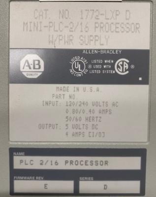 Allen-Bradley 1772-LXP Series D Mini PLC 2/16 Processor with Power Supply