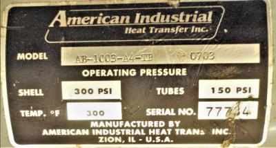 Data Plate View American Industrial AB-1003-A4-TF Heat Exchanger