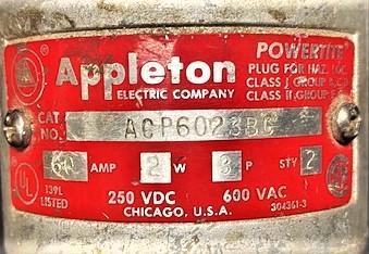 Appleton ACP6023BC 3-Plug 2-Wire Clamping Ring Plug