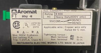 Aromat FC18U-4A1B Contactor with Aromat FT20U-8 Thermal Relay