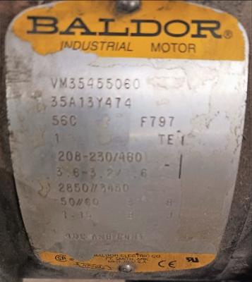 Baldor Motor Data Plate View Baldor 1 HP Blower
