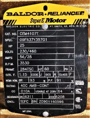 Motor Data Plate View Baldor CEM4107T 25 HP Motor