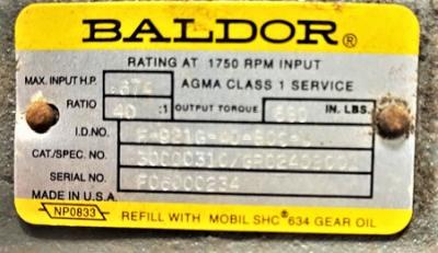 Baldor F-921G-40-80C-J Worm Gear Reducer