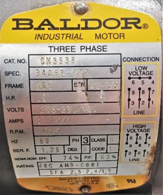 Motor Data Plate View Baldor GM3538 .5 HP Motor