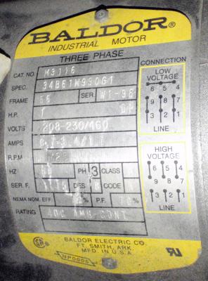 Baldor M3116 1hp Motor plate