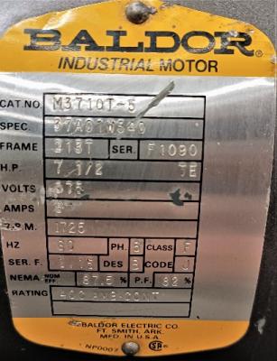 Motor Data Plate View Baldor M3710T-5 7.5 HP Motor