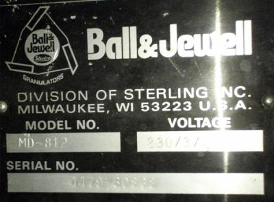 Ball & Jewell MD-812 Data plate