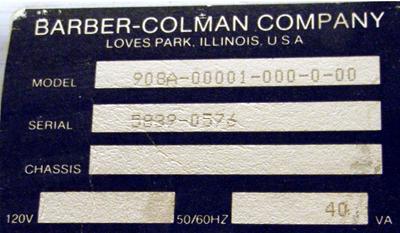 Barber Colman 908A Servo Power Supply label