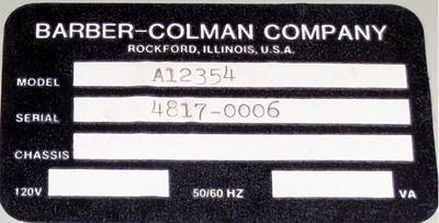 Barber Colman A12354 Auxiliary Power Supply label