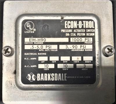 Barksdale E1H-H90 Econ-o-trol Pressure Actuated Switch 