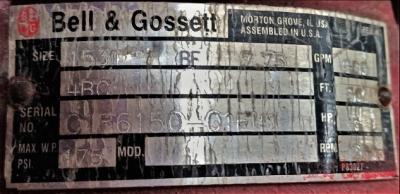 Pump Data Plate View Bell & Gossett Series E-1531 Pump 10HP Motor