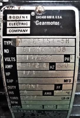 Motor Data Plate View Bodine Electric 1/3 HP Gear Motor