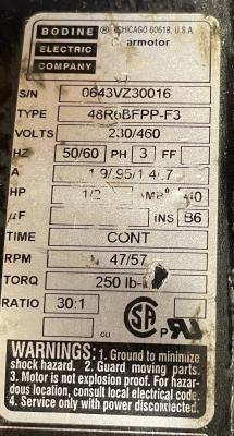 Bodine Electric Company Gearmotor Data