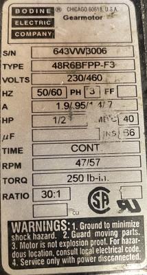 Bodine Electric Company Gearmotor Data