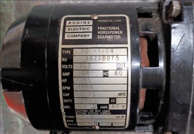 Motor Data Plate View Bodine Electric NC1-11D4 Fractional HP Gearmotor