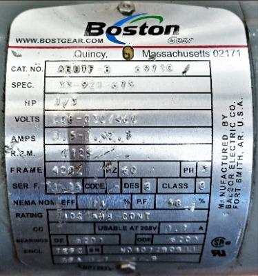 Motor Data Plate View Boston AEUTF-B Electric Motor