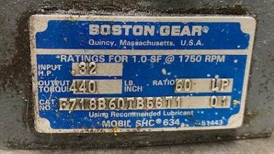 Boston Gear F718B-60T-B5-GT1 60:1 Gear Reducer