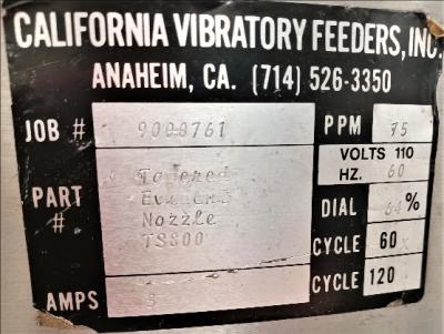 Bowl Feeder Data Plate View California Vibratory Bowl Feeder 