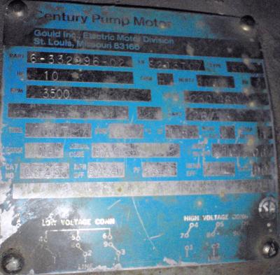 Century 6-332996-02 10hp Pump Motor plate