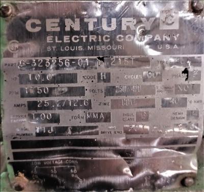 Motor Data Plate View Century Electric Corp 10 HP Motor