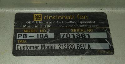 Blower Data Plate View Cincinnati PB-10A 1.5 HP Blower