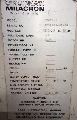 Cincinnati Milacron WC-200 data plate