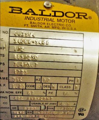 Baldor Motor Data Plate View Conair 10042908 Volumetric Feeder Blender