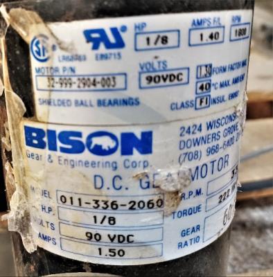 Bison Motor Data Plate View Conair BF0 Volumetric Feeder