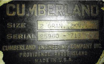 Cumberland 2 GRAN 2KN data plate