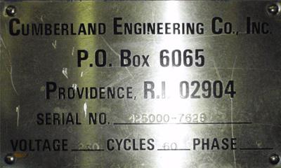 Cumberland 284 GRAN 3KN 1976 data plate