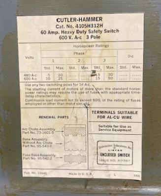 Cutler-Hammer 4105H312H Heavy Duty Enclosed Safety Switch