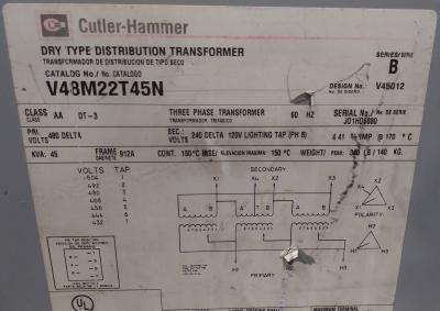 Cutler-Hammer 45 KVA Data Tag