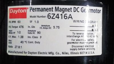Dayton  6Z416A Permanent Magnet DC Gearmotor