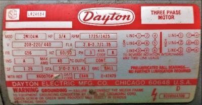 Motor Data Plate View Dayton .75 HP 2N104M Motor