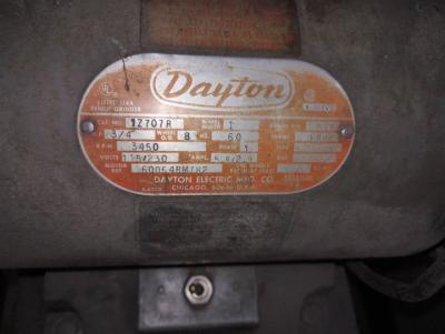 Dayton 3/4 HP, 8 inch Pedestal Grinder data plate