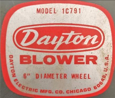 Blower Data Plate View Dayton 1C791 Blower