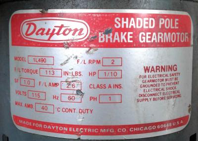 Dayton 1L490 Shaded Pole Brake Gearmotor