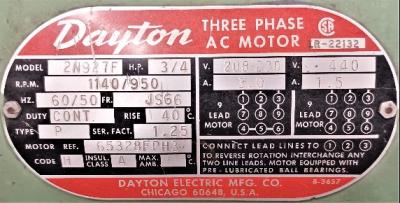 Motor Data Plate View Dayton 2C939 Blower