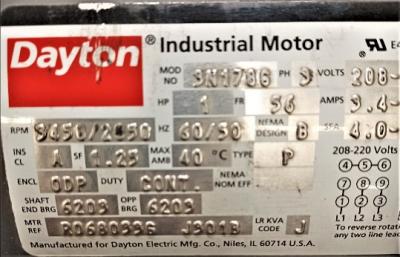 Motor Data Plate View Dayton 4C108 Blower