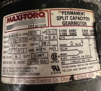 Dayton 6Z820 Permanent Spilt Capacitor Gear Motor | Garden City Plastics