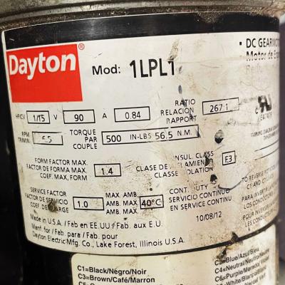 Dayton DC gearmotor Mod 1LPL1 data plate