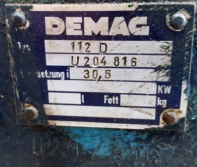 Demag 112D Gearbox data plate